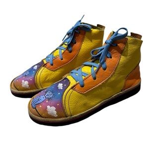 Soletech art to wear painted lace high top sneakers leather cat art teacher 8W